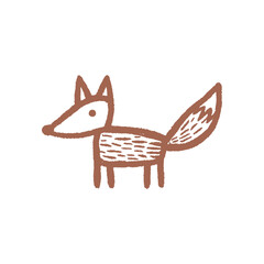 Funny fox icon in naive childish style, orange lines on white