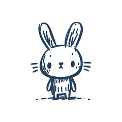 Funny bunny icon in naive childish style, black lines on white background