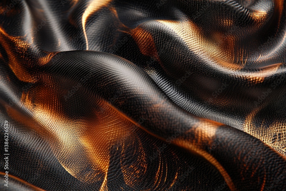 Fototapete wavy fabric with a textured surface, featuring a mix of black and shimmering golden hues in light pa