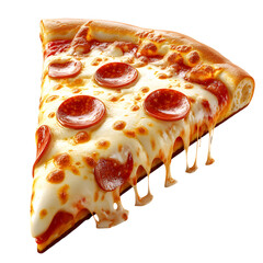 A Fluffy 3D Cartoon Pizza Slice with Pepperoni and Cheese Isolated on Transparent Background