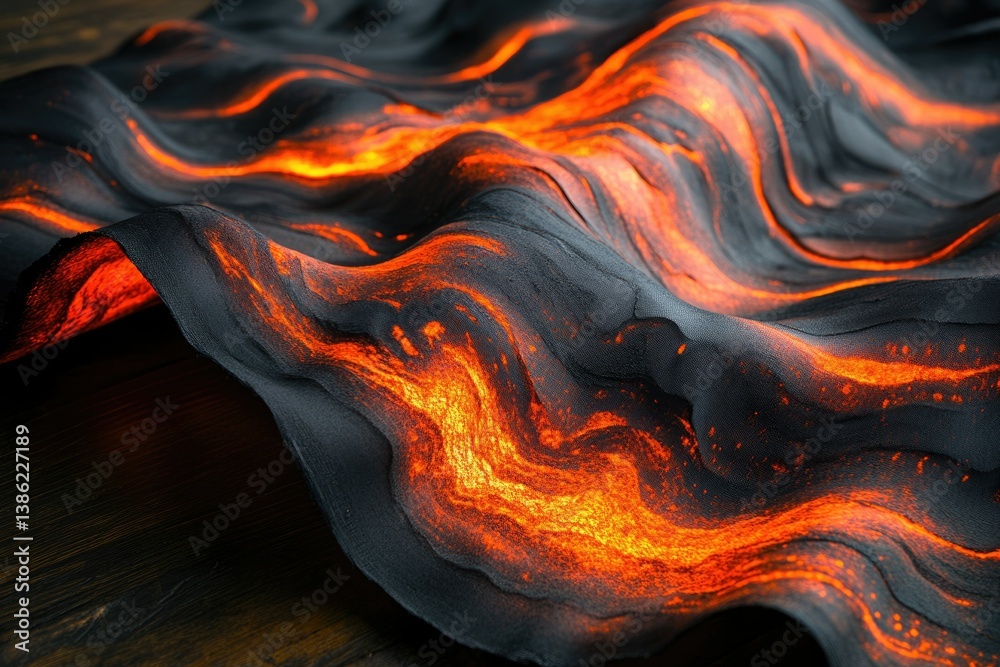 Aufkleber abstract fiery design with orange and black flowing patterns, resembling lava or molten rock with da
