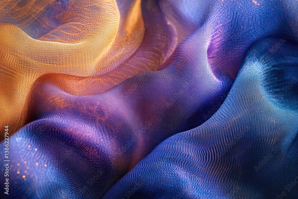 Leinwandbilder abstract image showcasing draped fabric with a gradient from golden to blue and purple hues.