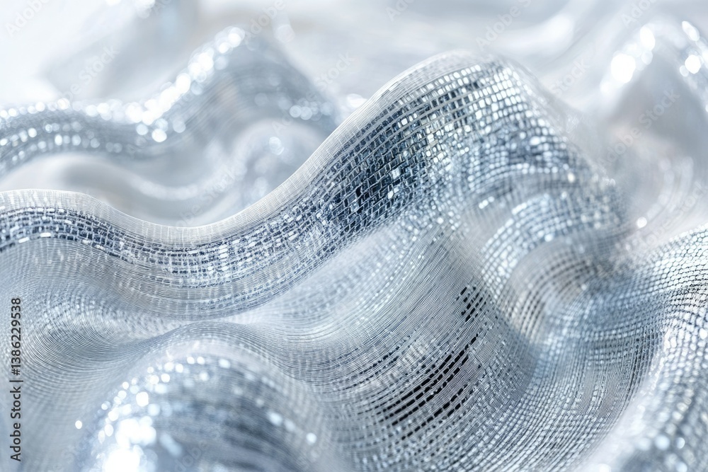 Poster a shimmering, wavy silver fabric creates a visually interesting texture with a delicate, ethereal qu