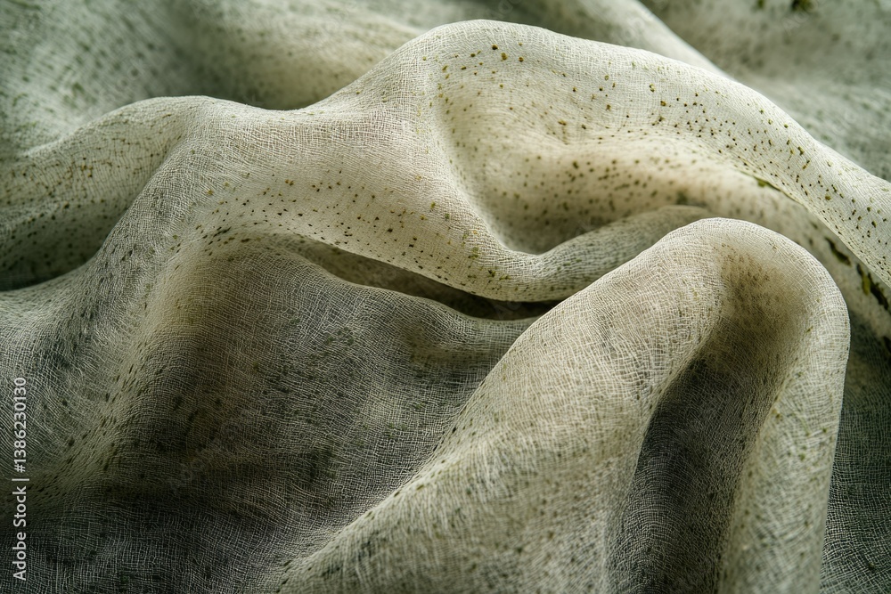 Aufkleber Flowing, light-green fabric with a subtle speckled pattern creates soft folds and gentle shadows, suggesting an airy, delicate texture.