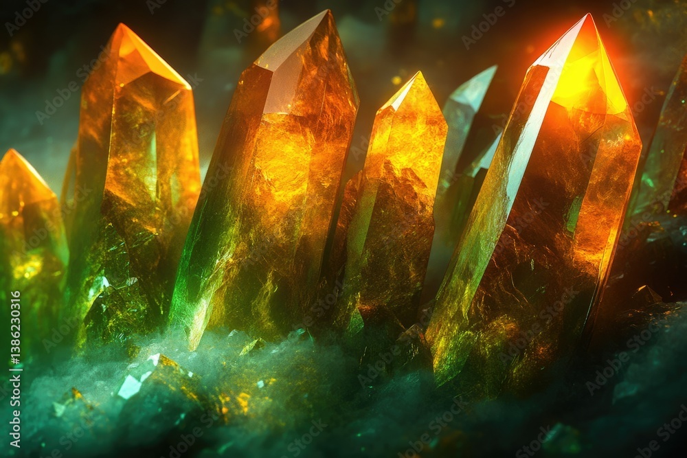 Aufkleber radiant crystals glow with inner light, casting ethereal shadows and mystical ambiance, creating a s