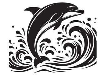 dolphin logo design vector silhouette illustration, dolphin logo icon silhouette, black silhouette of a dolphin jumping, a silhouette black and white dolphin on white background	