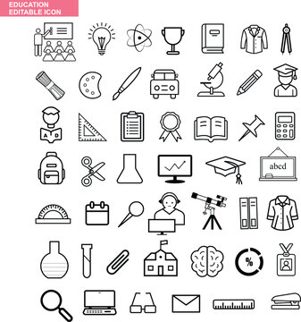 Education thin line icon set. School, university, success, academic, textbook, distance learning, collection. Vector illustration.