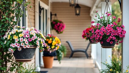 Fototapeta premium Springtime Porch Oasis with Hanging Baskets