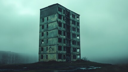 Ruined Building: Dark Atmosphere with Fog and Abandonment