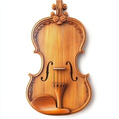 Ornate Wooden Violin Carving Fine Art Design on White Background