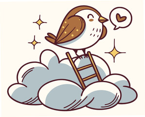 Cute cartoon bird expressing love on a fluffy cloud  