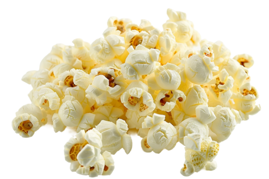 Delicious white cheddar popcorn coated in cheesy goodness isolated on transparent background
