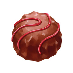 Luxury Valentine's Day chocolate watercolor illustration of round dark chocolate and berries.