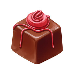 Luxury Valentine's Day chocolate watercolor illustration of square shaped chocolate & berries.