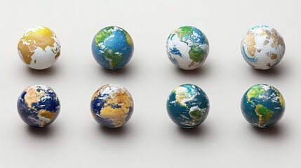 3D render set of Planet Earth globe map, showcasing world geography and planet design concepts. -