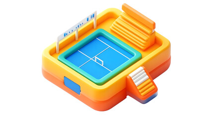 Illustrative 3D Tennis Court Design with Vibrant Colors and Modern Graphics