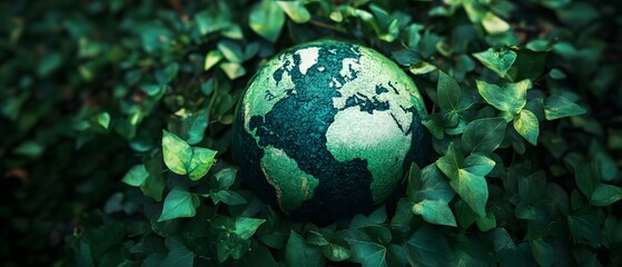 A vibrant representation of Earth beautifully encapsulated by lush green foliage, symbolizing nature and the importance of environmental protection in today's world.