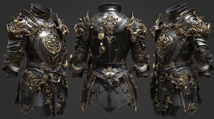 Set of fantasy mail and chest armor for game isolated on white background. Vector illustration.