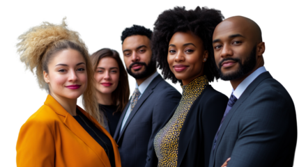 The image of a cohesive business team, unity in diversity, a dynamic workforce, a team of diverse professionals, a blend of cultures, a picture of business success, on a transparent backgrounds