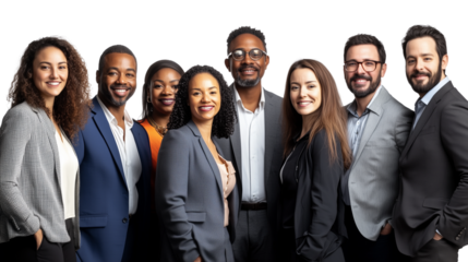 The image of a cohesive business team, unity in diversity, a dynamic workforce, a team of diverse professionals, a blend of cultures, a picture of business success, on a transparent backgrounds