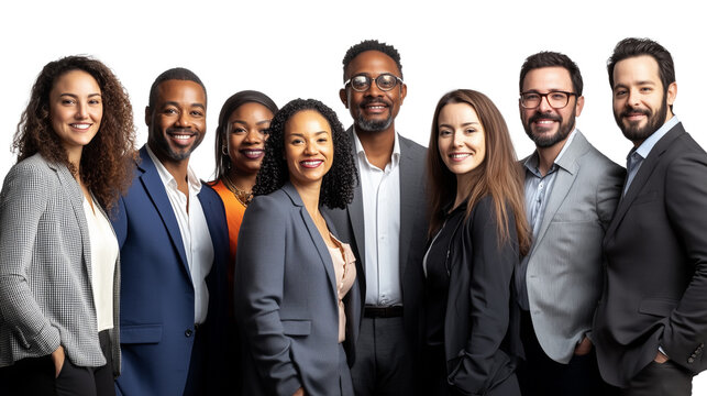 The image of a cohesive business team, unity in diversity, a dynamic workforce, a team of diverse professionals, a blend of cultures, a picture of business success, on a transparent backgrounds
