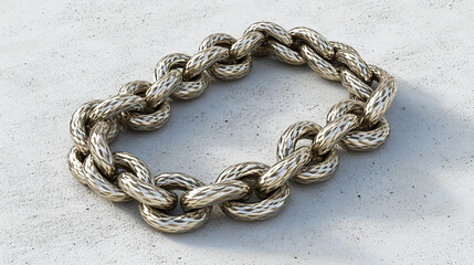 Obraz premium Metallic chain coiled loosely on a light concrete su