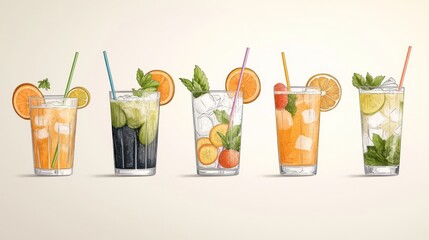 Variety of refreshing cocktails