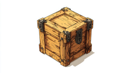 Classic cartoon wooden isometric box on white background. Vector illustration.