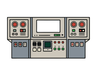 Obraz premium Vector of a digital industrial control panel with screens, buttons, and gauges, isolated on white background. 