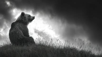 Obraz premium Solitary Bear in Monochromatic Landscape