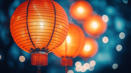 Obraz premium Illuminated Asian Lanterns Glowing at Night