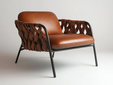 Leather armchair with a woven design, a comfortable and stylish seating option for modern living spaces.
