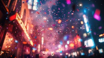 Fototapeta premium Night City Celebration: A Dazzling Display of Confetti and Lights