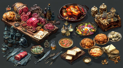 Food icons for games. Vector illustration.