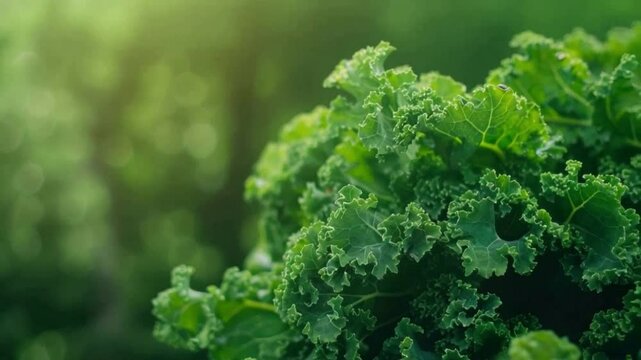 Kale leaf in the sunlight: Capturing the freshness and vibrancy of a healthy kale leaf bathed in sunlight, an ideal image for food, health, and natural elements themes. 