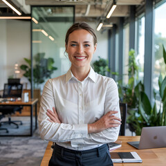 Confident Female Executive Leading with Vision in a Modern Office Setting