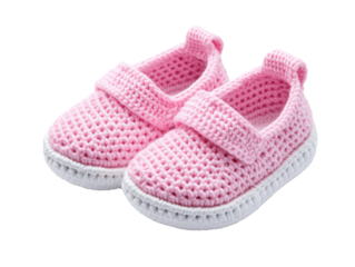 Cute pink crochet baby shoes suitable for toddler wear, cut out