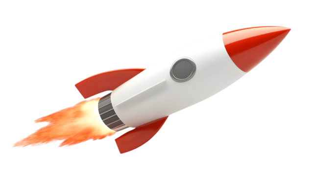 A sleek rocket launching into space with vibrant flames ideal for technology and innovation co