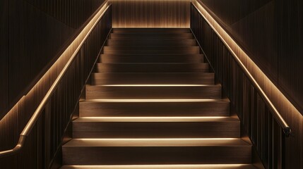 Obraz premium Illuminated Wooden Staircase in Modern Interior