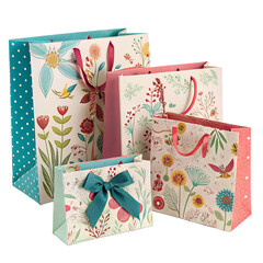 Floral gift bags on a transparent background