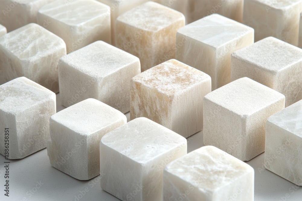Aufkleber Collection of smooth, polished stone cubes arranged in pattern showcasing natural variations in texture and color
