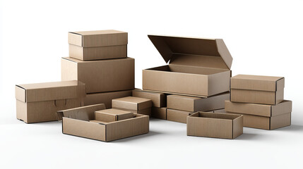 Set of blank brown cardboard packaging boxes. Can be use for medicine, food, cosmetic and other. Realistic illustration