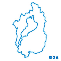 Fototapeta premium 日本の滋賀県の単独の地図イラスト 都道府県別のネオン調の線画 県庁所在地