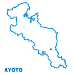 Fototapeta premium 日本の京都府の単独の地図イラスト 都道府県別のネオン調の線画 県庁所在地