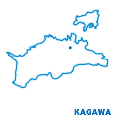 Fototapeta premium 日本の香川県の単独の地図イラスト 都道府県別のネオン調の線画 県庁所在地