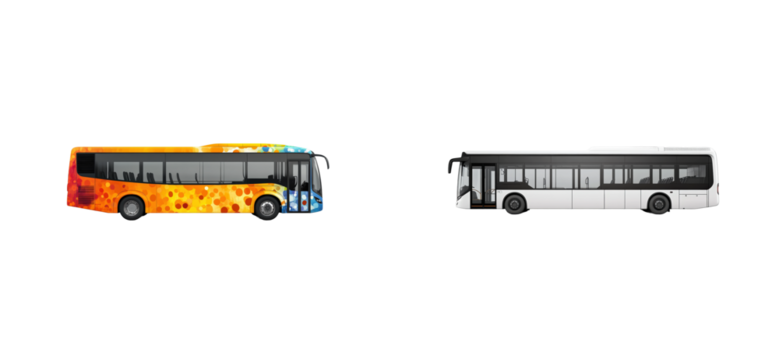Colorful and monochrome buses. Set png cut out
