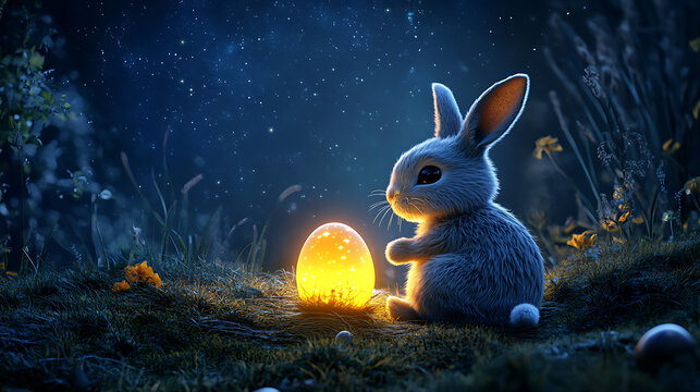 a bunny camping with easter agg