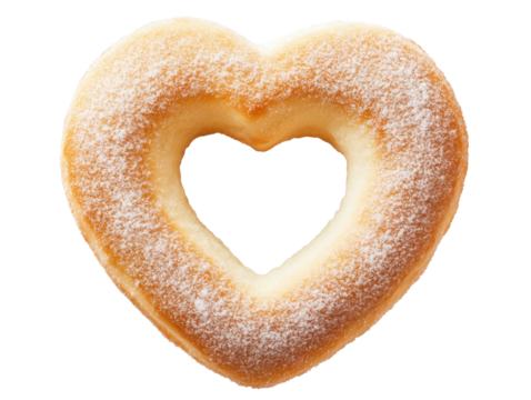 Heart shaped donut with sugar topping for dessert lovers, cut out