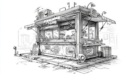 Cartoon stall. Vector illustration. 