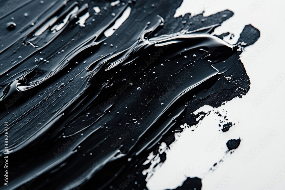 Poster exploring the texture and richness of black paint spread across a white canvas in a creative art stu